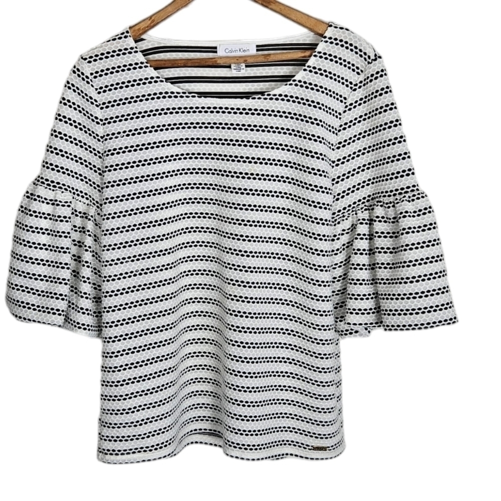 Calvin Klein Textured Flounce Short Sleeve Brunch Top, medium